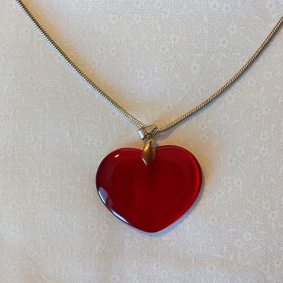 Red Heart Pendant Necklace and Earrings Set - Picture 1 of 3